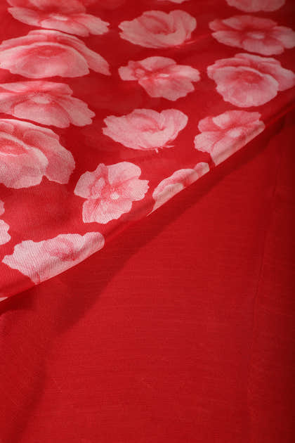 Red Chiffon Floral Printed Saree