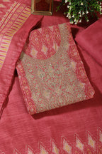 Dusty Pink Chanderi Silk Neck Embroidered Unstitched Suit Material