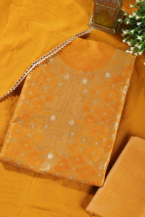 Mustard Silk Banarsi Zari Woven Unstitched Suit Fabric
