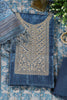 Blue Tussar Silk Neck Zari Embroidered Unstitched Suit