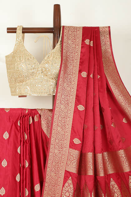 Marron Color South Silk Zari Woven Saree