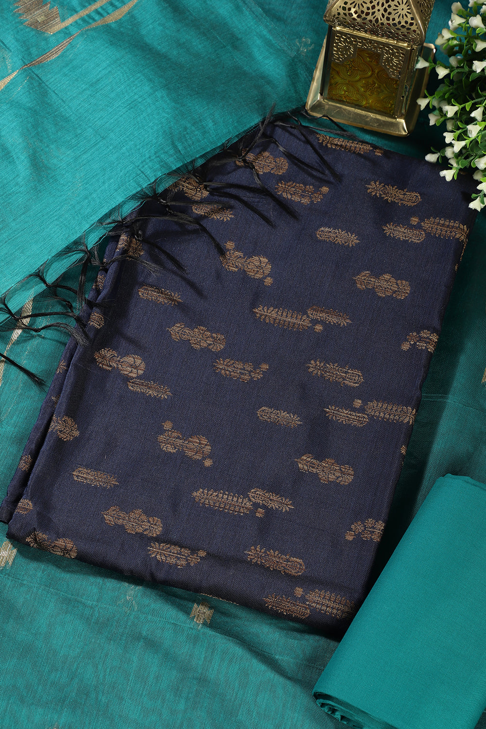 Navy Chanderi Silk Woven Unstitched Suit