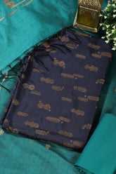 Navy Chanderi Silk Woven Unstitched Suit