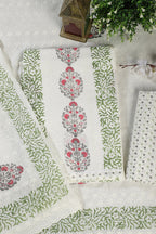 Cream & Green Printed And Resham Embroidered Unstitched Suit Fabric