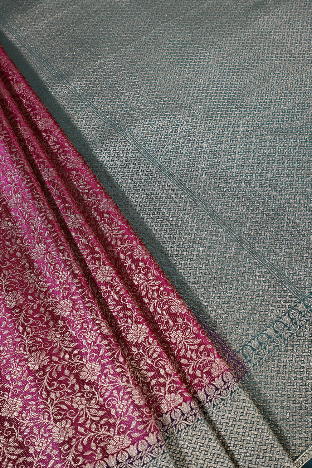 Wine & Green Floral Zari Woven Sarees
