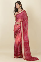Wine Georgette Leheriya Printed Saree