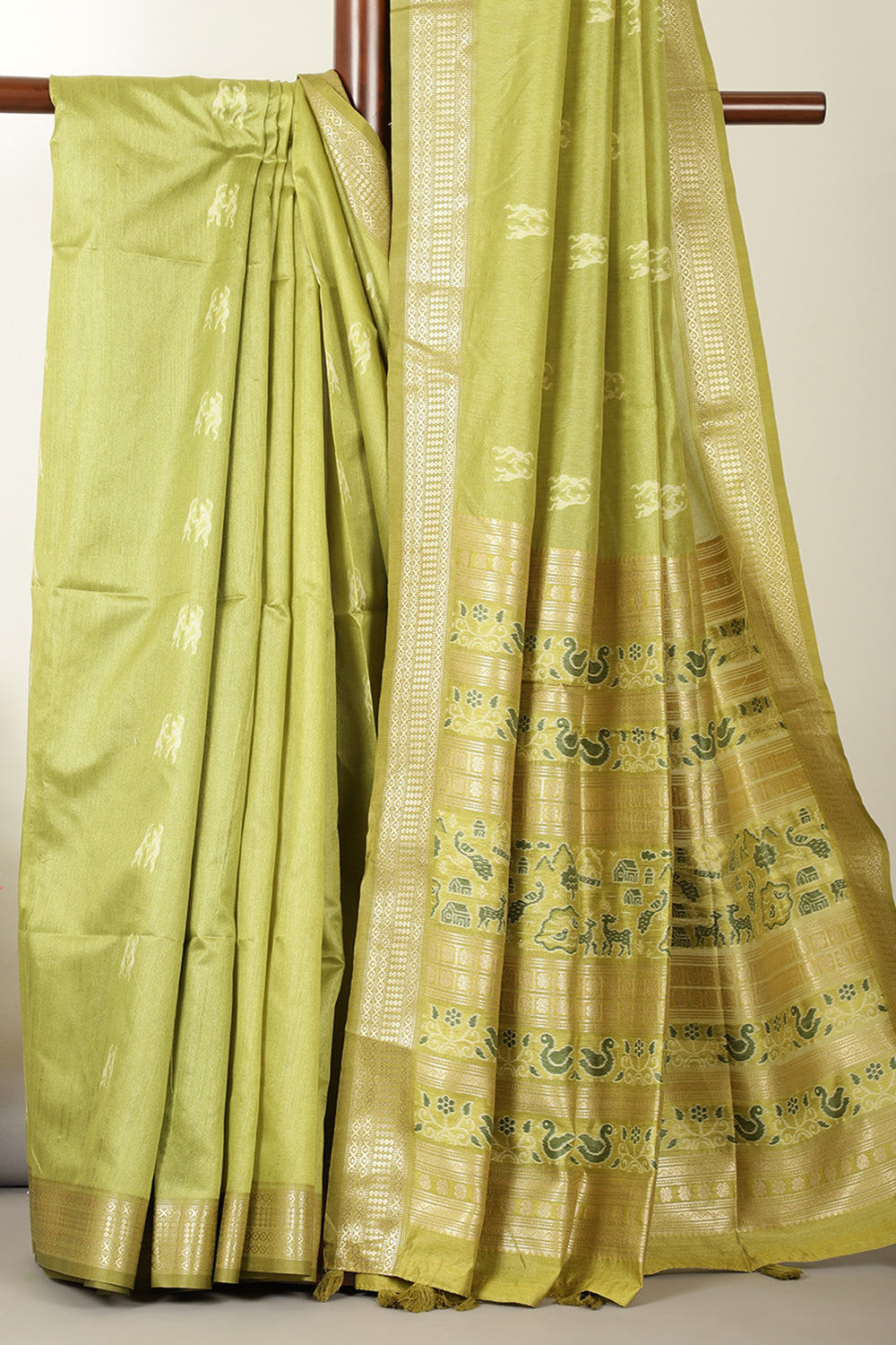 Sage Green Chanderi Silk Resham & Zari Woven Saree
