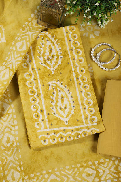 Mustard Shibori Printed Unstitched Suit Fabric
