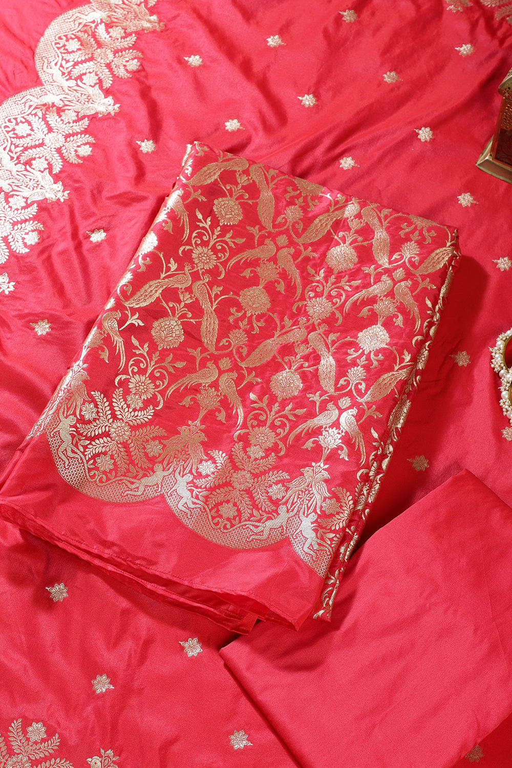 Valentin Red Banarsi Silk Zari Woven Unstitched Suit