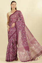 Purple Kota Cotton Floral Jaal Printed Saree