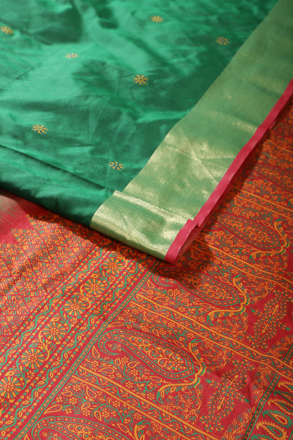 Green & Maroon Silk Resham And Zari Woven Saree
