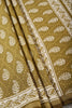 Olive Green Color Cotton Hand-Block Style Printed Saree