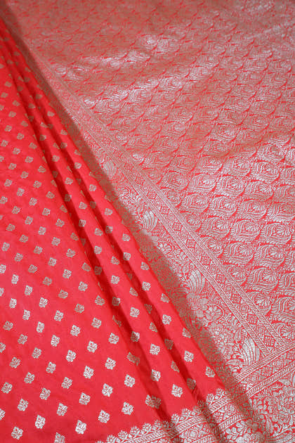 Red Silk Zari Buta Woven Saree