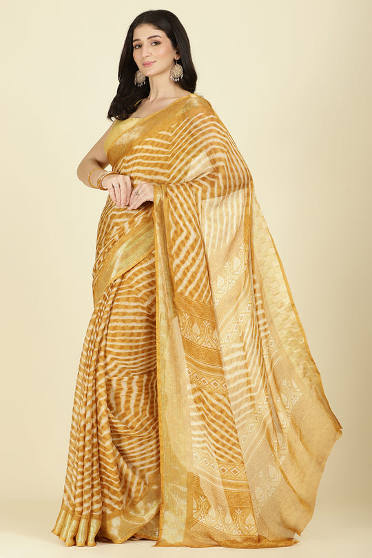 Mustard Color Chiffon Leheriya Printed Saree