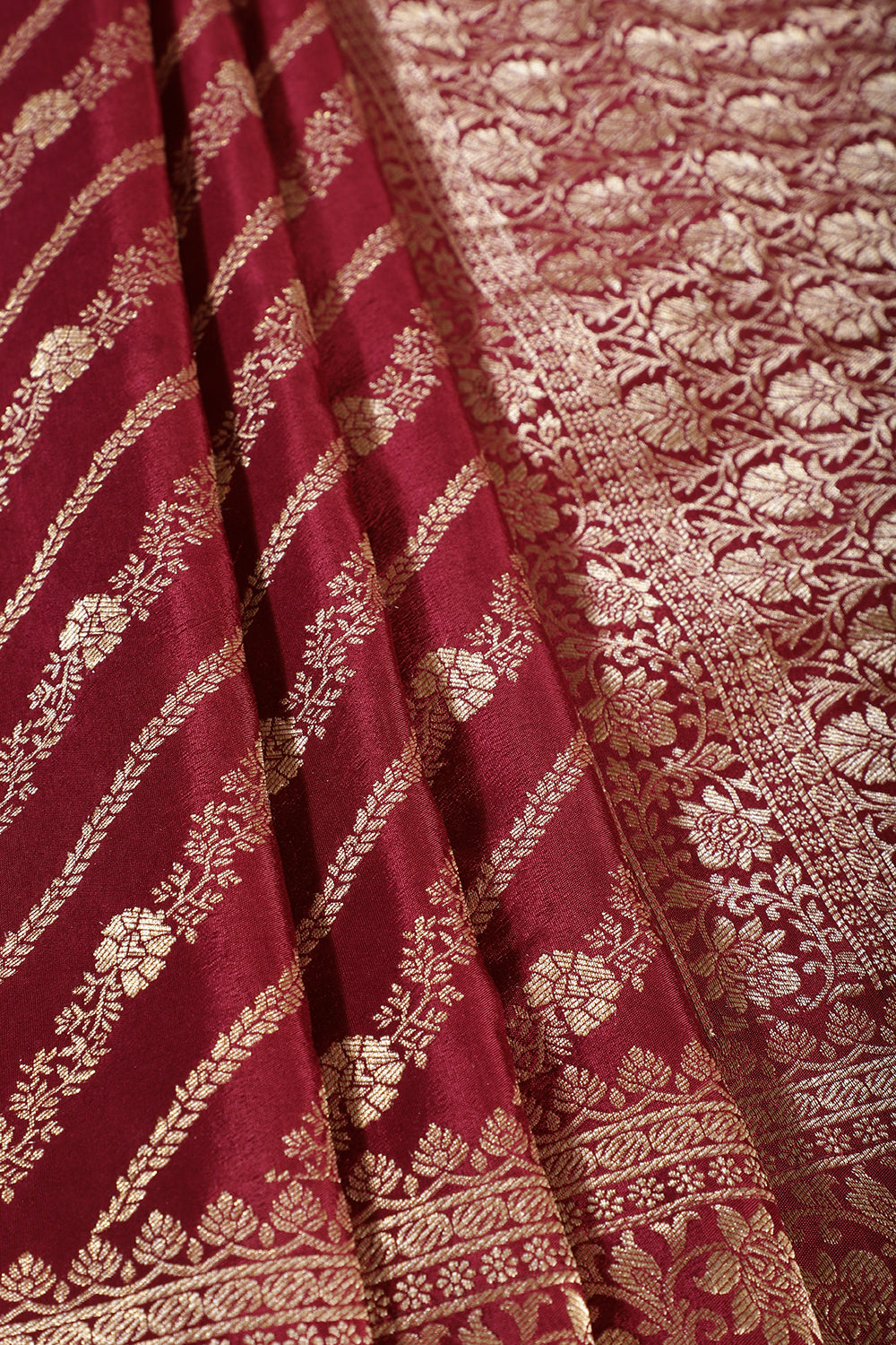 Wine Color Banarasi Woven Tussar Silk Saree