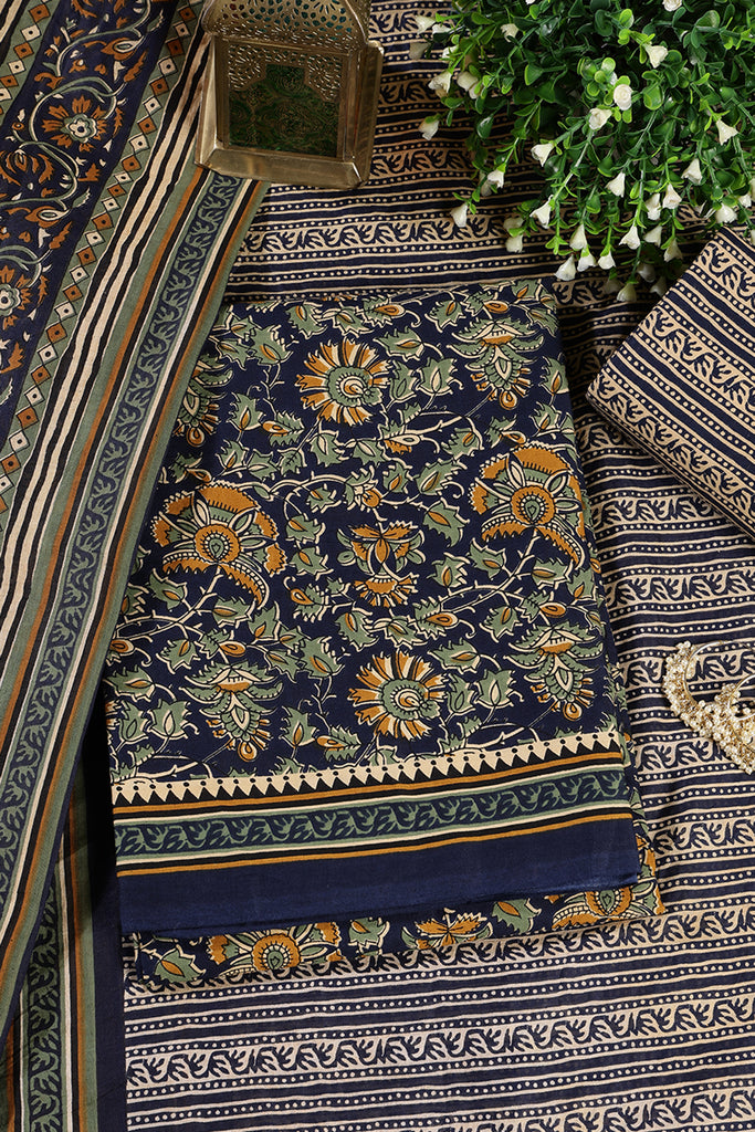 Navy Cambric Cotton Unstitched Suit Material