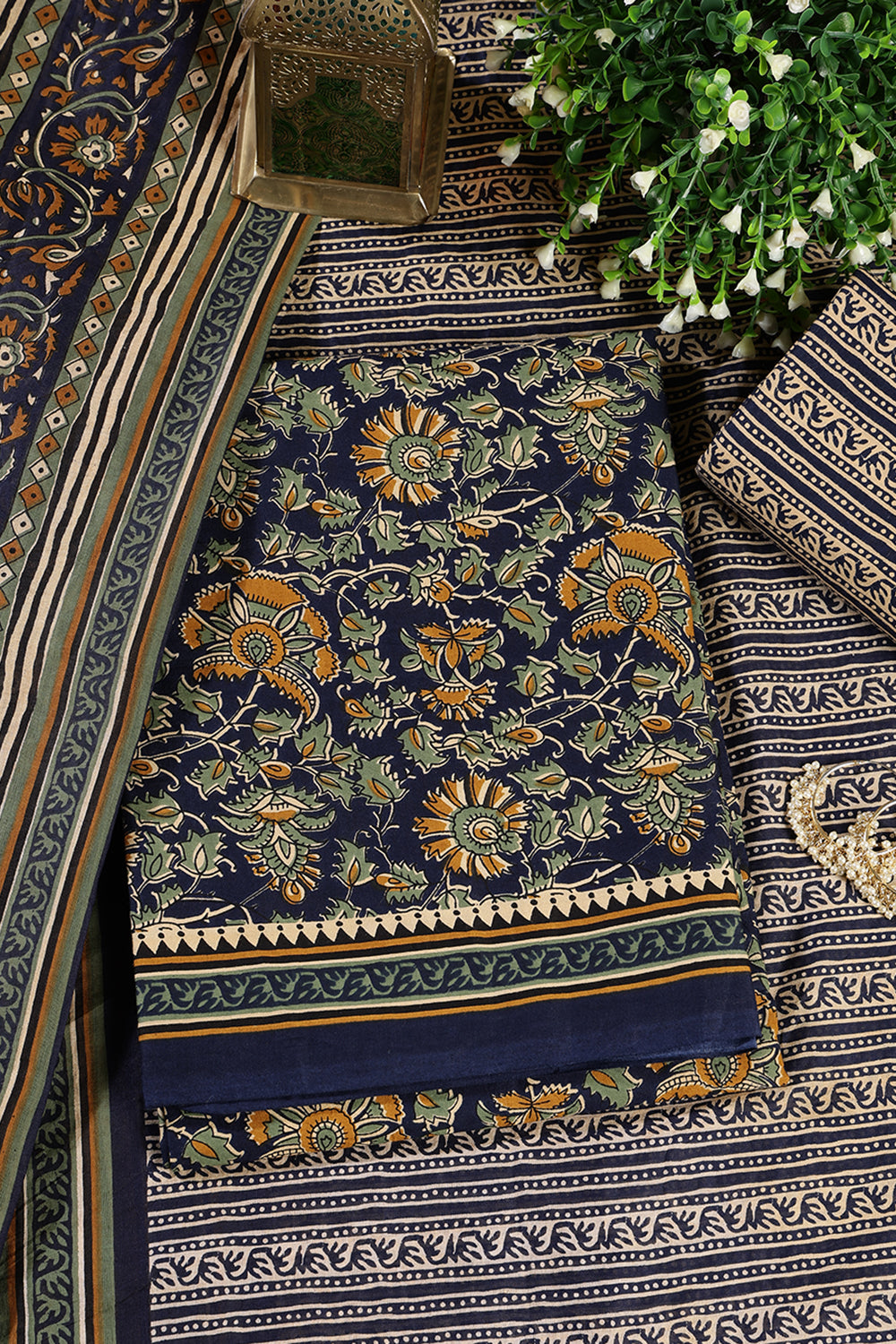 Navy Cambric Cotton Unstitched Suit Material