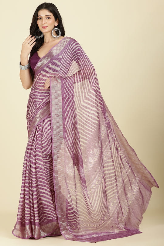 Dusky Purple Color Chiffon Leheriya Printed Saree