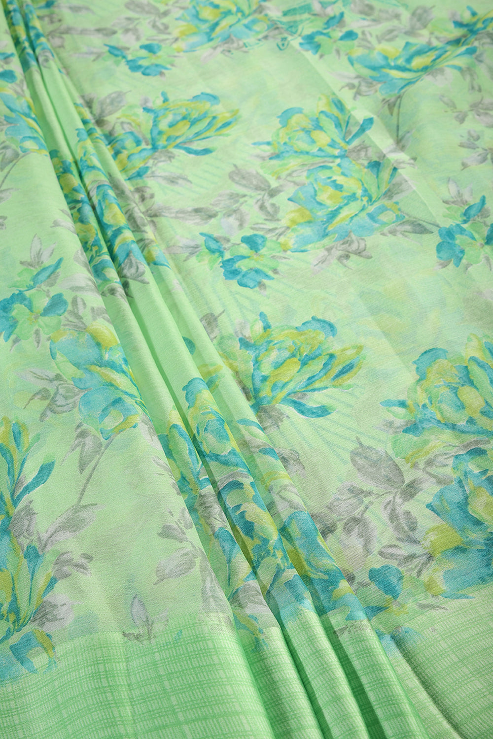 Pista Green Color Floral Printed Chiffon Saree