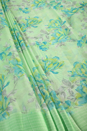 Pista Green Color Floral Printed Chiffon Saree