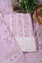 Pink Cotton Floral Printed And Resham Embroidered Unstitched Suit Material