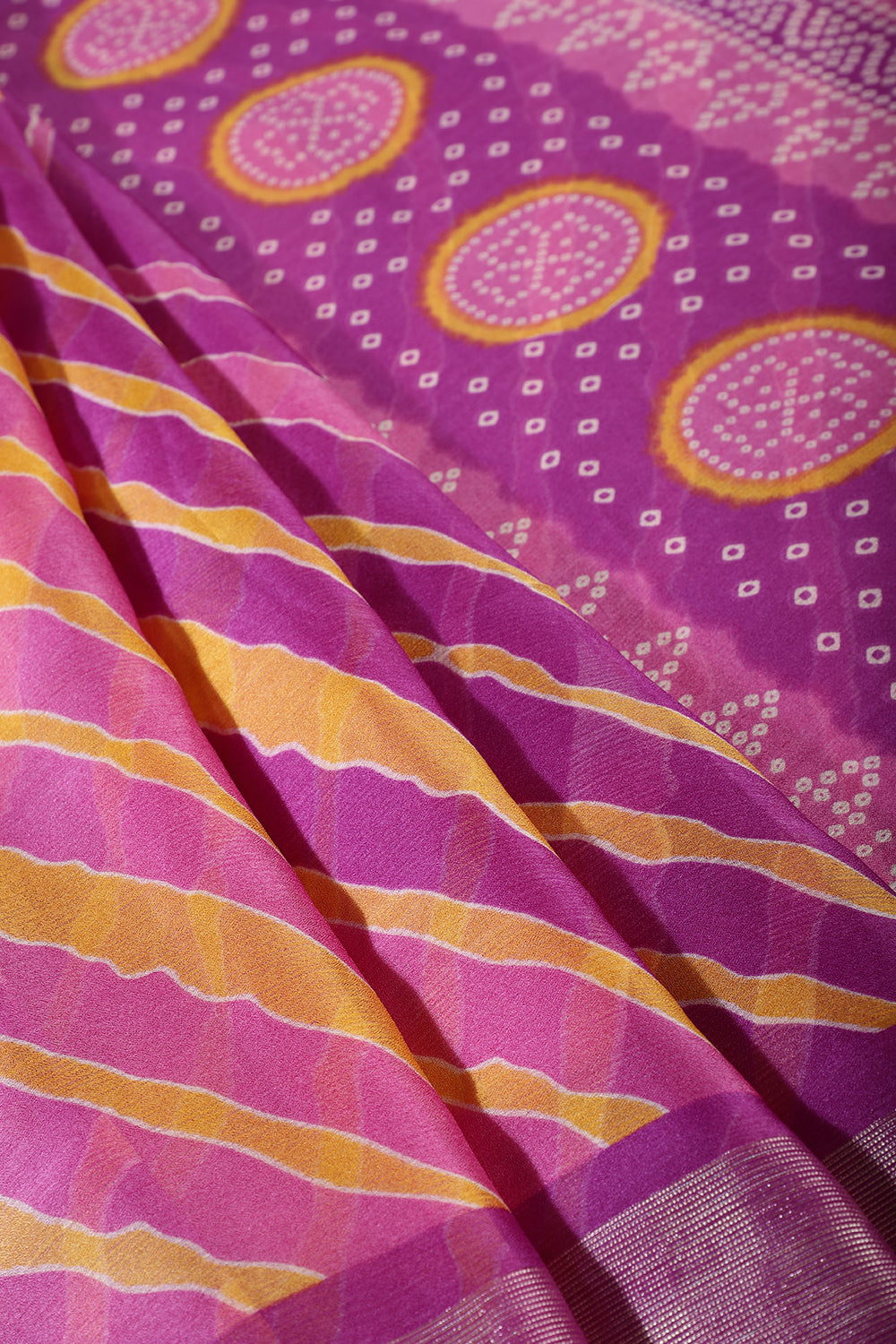 Purple & Yellow Color Chiffon Printed Saree