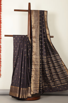 Black Cotton Zari & Resham Woven Saree