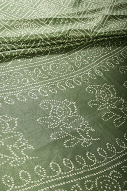 Green Color Block Printed Cotton Silk Saree