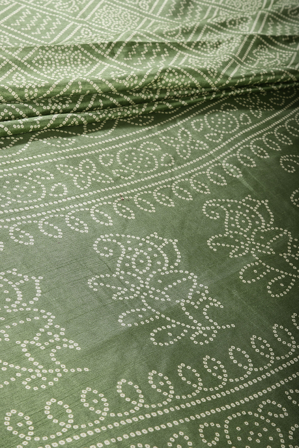 Green Color Block Printed Cotton Silk Saree