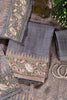 Grey Tussar Cotton Floral Lace Work Unstiched Suit Material