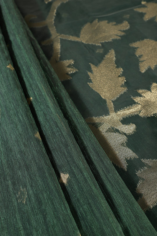 Bottle Green Tussar Silk Floral Zari Woven Saree