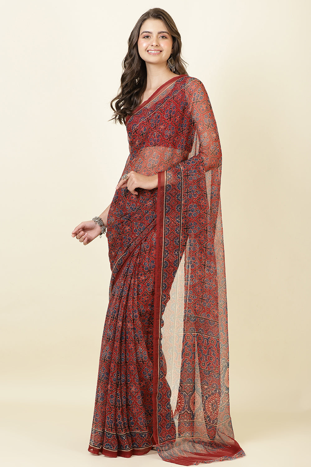 Maroon Chiffon Printed Saree