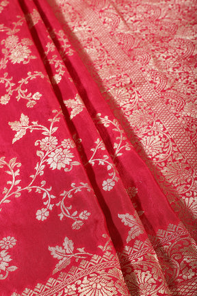 Cardinal Red Banarasi Silk Zari Floral Zaal Woven Saree