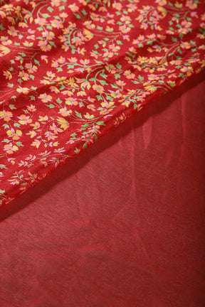 Maroon Color Chiffon Floral Zari Border Printed Saree