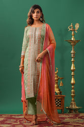 Pista Color Embroidered Silk Unstitched Suit Material