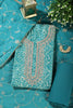 Teal Blue Cotton Digital Printed & Neck Embroidered Unstitched Suit