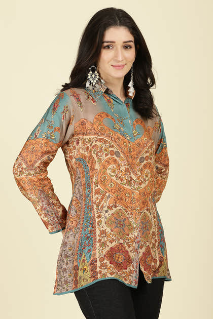 Multi-Color Muslin Printed Tunic Top