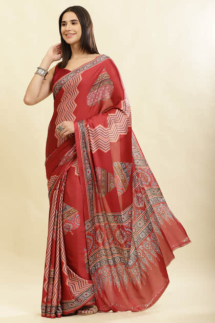 Maroon Crepe Printed Saree