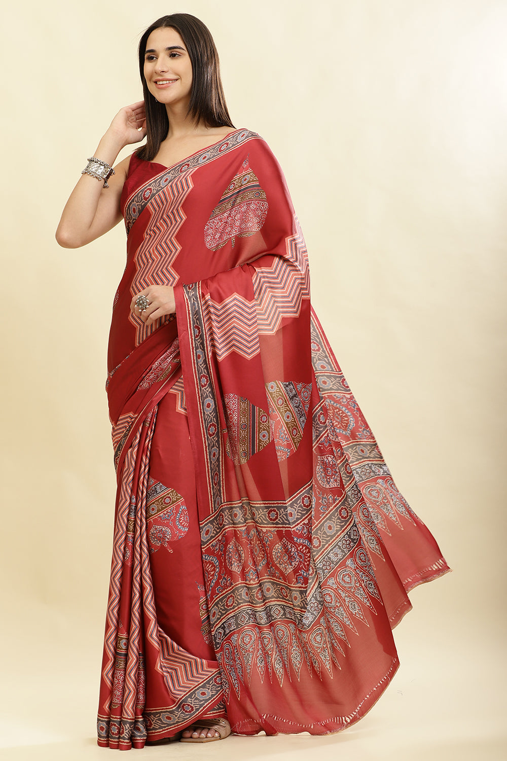 Maroon Crepe Printed Saree