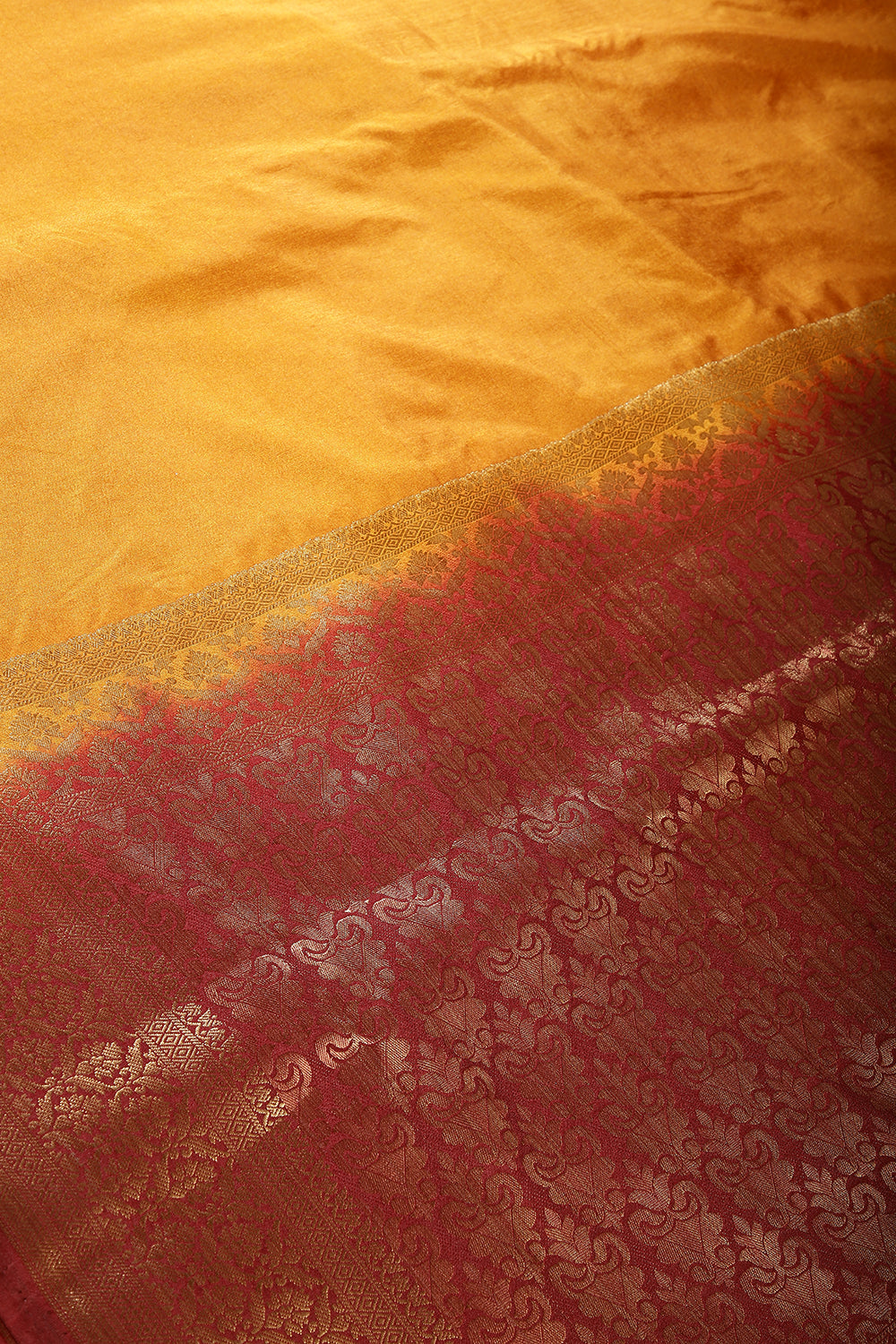 Mustard & Maroon Ombré  Silk Zari Woven Saree