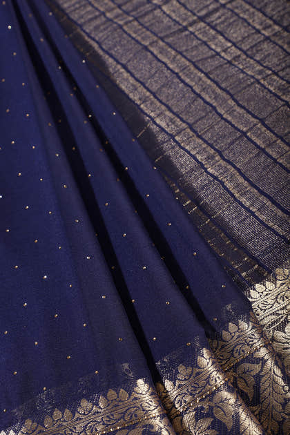 Navy Chinon Crepe Swaroski Work Saree