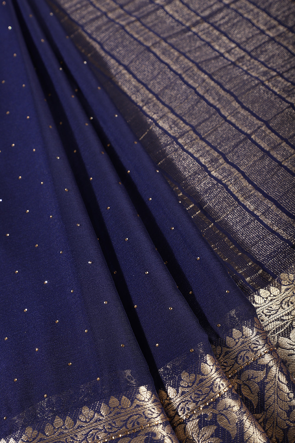 Navy Chinon Crepe Swaroski Work Saree
