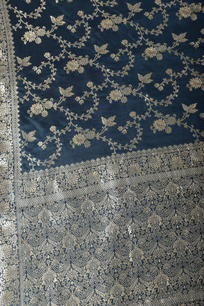 Navy Banarasi Silk Zari Floral Zaal Woven Saree