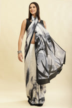 White Printed Crepe Silk Saree