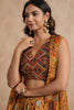 Mustard Green Colour Chinon Embroidered Crop-Top and Printed Palazzo Set With Shrugs