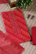 Cardinal Color Cotton Bandhani printed Unstitched Suit Fabric