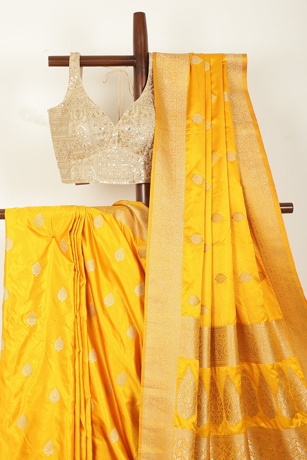 Mustard Color South Silk Zari Woven Saree
