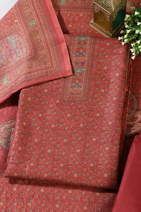 Maroon Pashmina Floral Printed Unstitched Suit Material
