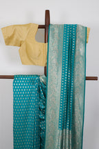 Teal Green Silk Zari Woven And Swaroski Work Saree