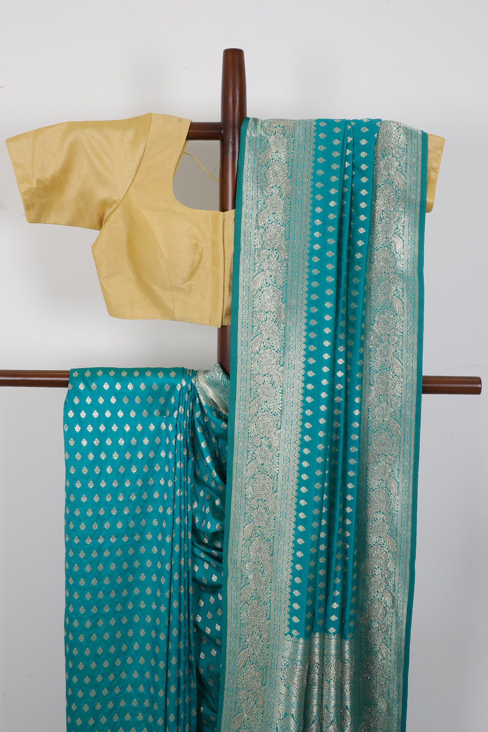 Teal Green Silk Zari Woven And Swaroski Work Saree